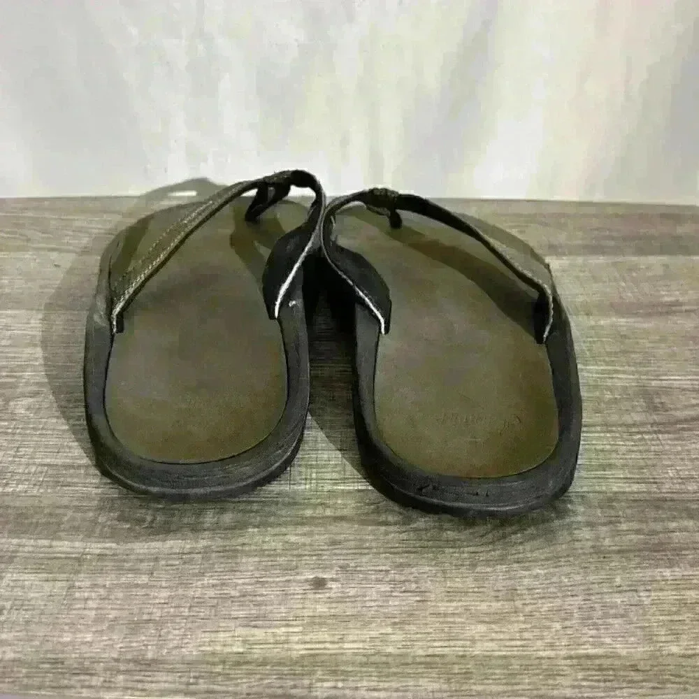 OluKai Ohana Men's Beach Sandals - Black/ Green‎ Size 14